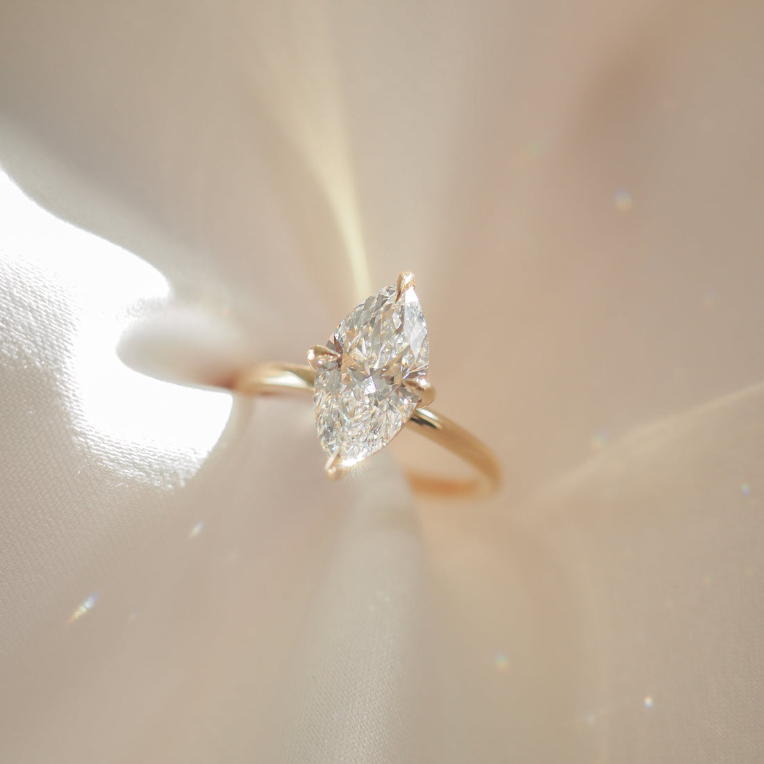 2.0 -4.0 Carats Marquise Shaped CVD Diamond Solitaire Style Engagement Ring