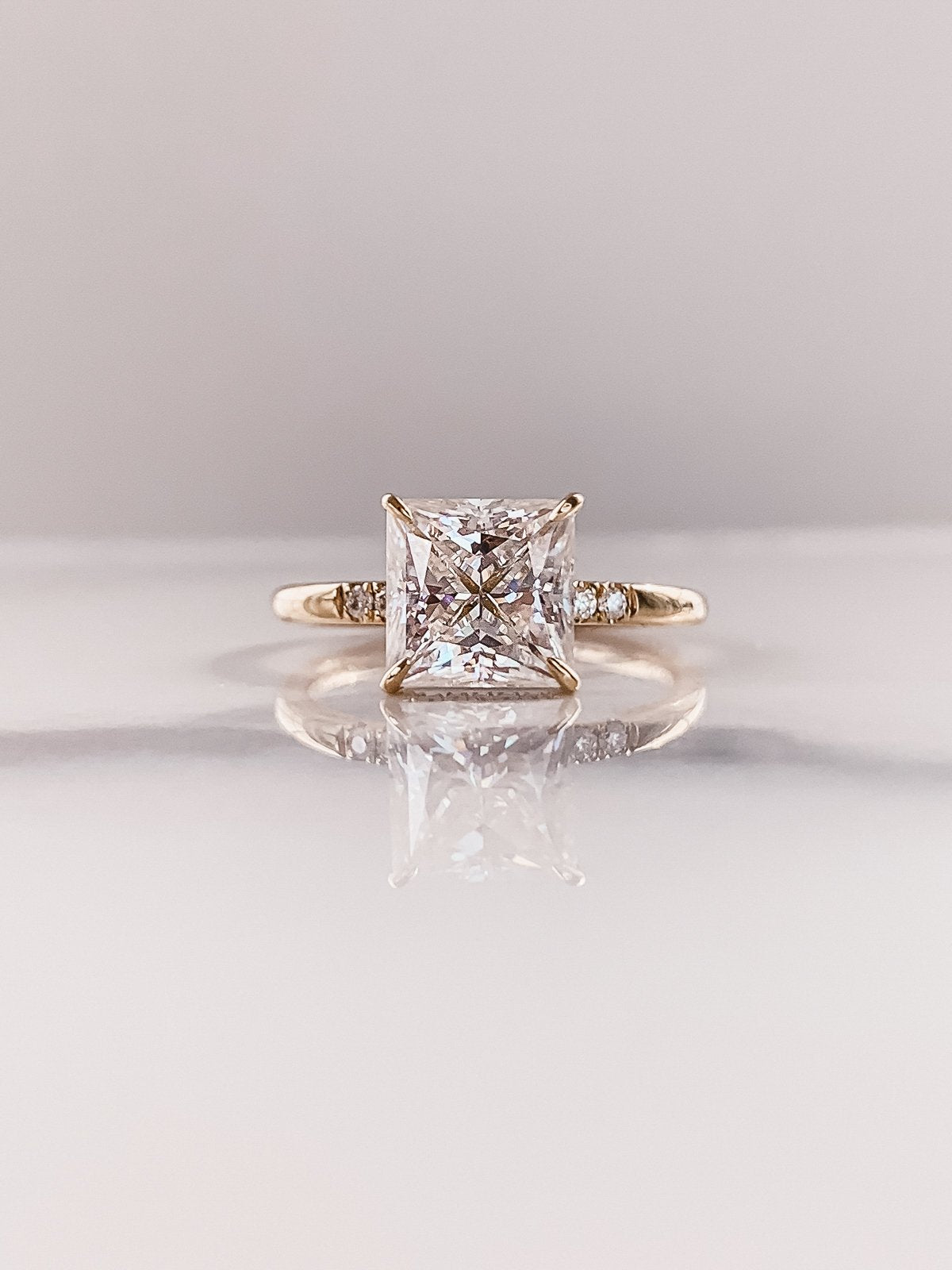 3.0CT Princess Moissanite Solitaire Hidden Halo Setting Engagement Ring