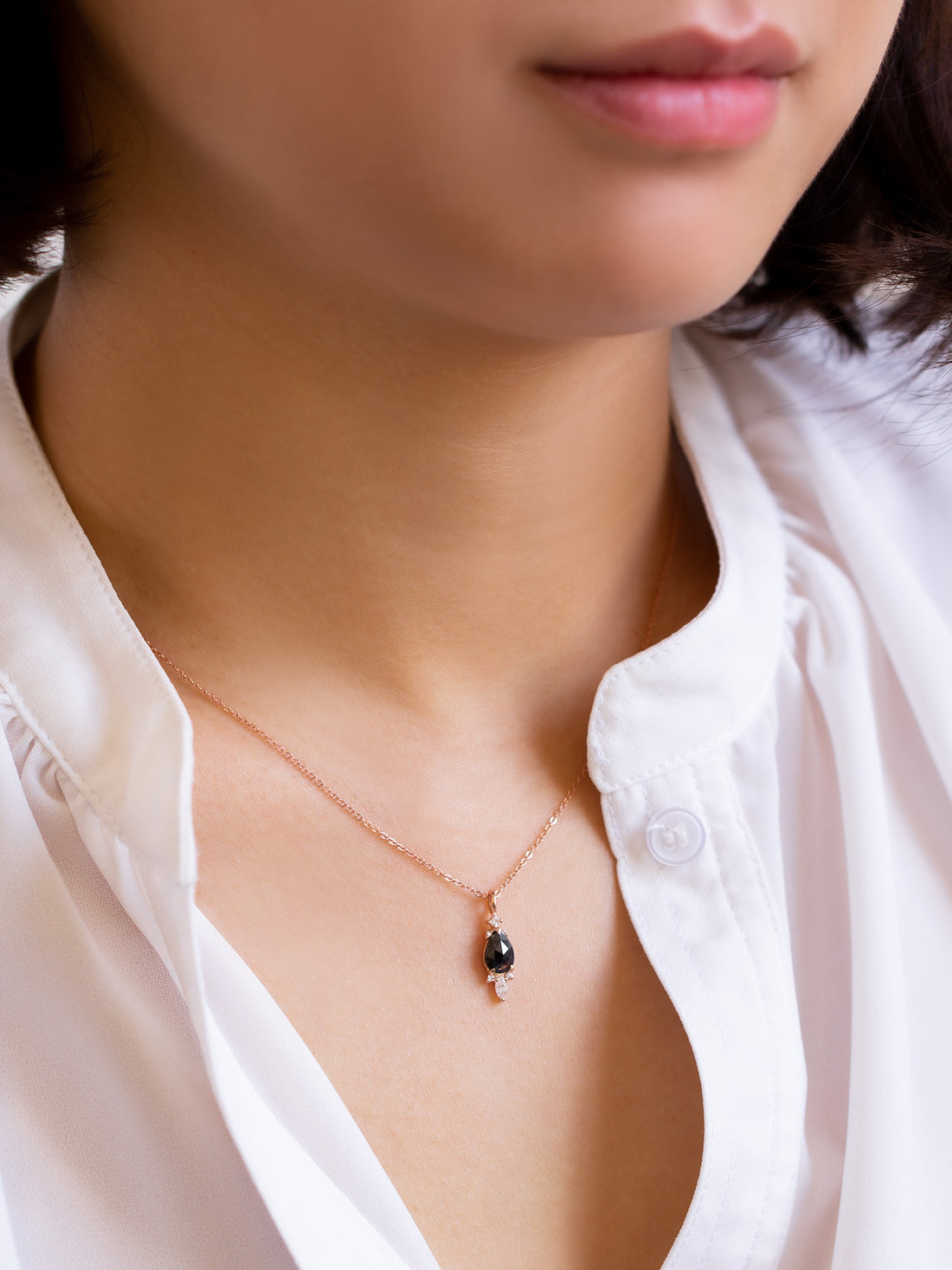 Salt and Pepper Pear Diamond Necklace for Women