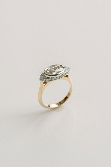 1.50CT-2.50CT Bezel Oval Cut Diamond Unique Halo Engagement Ring