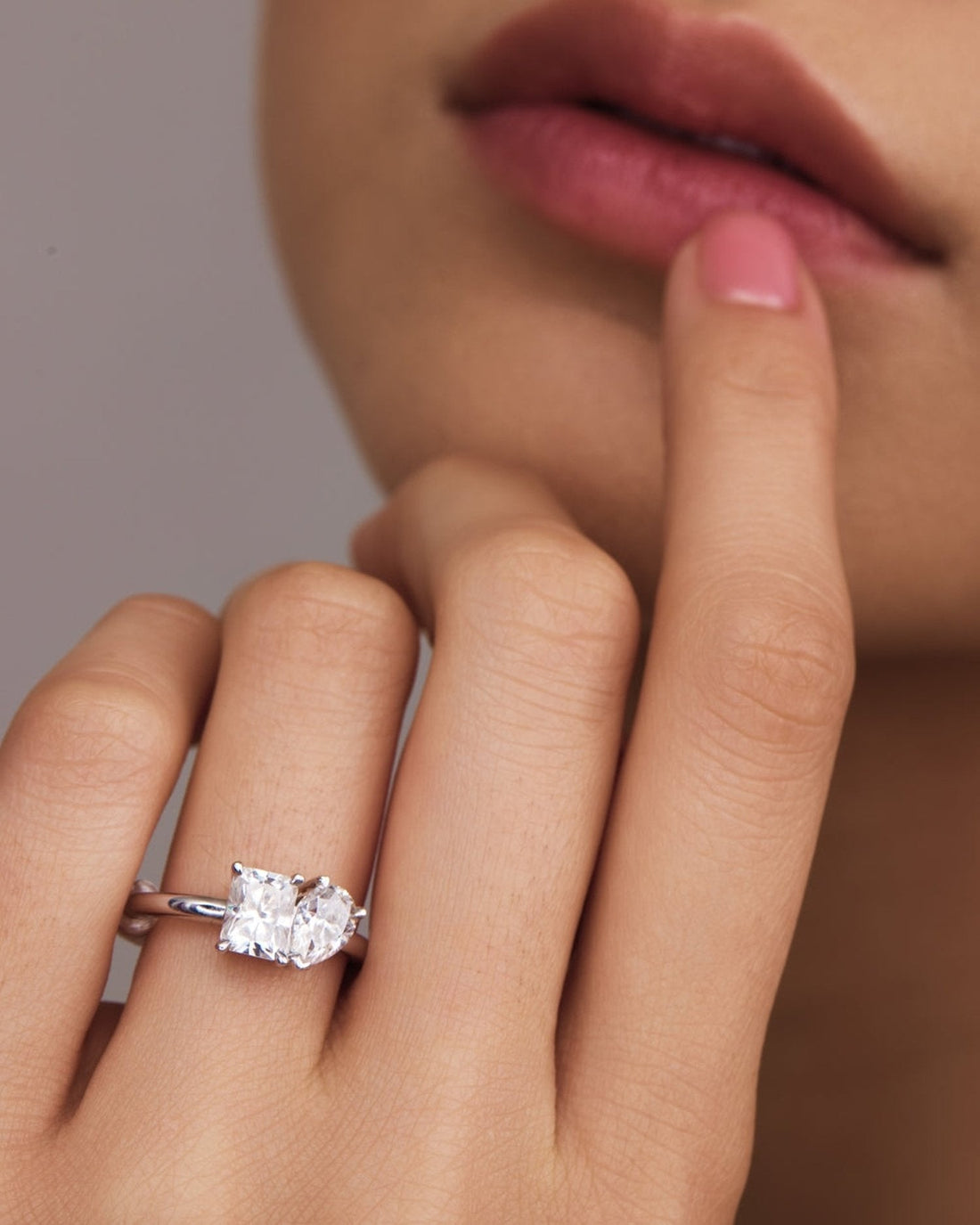 3.20 TCW Radiant & Pear CVD Diamond Two Stone Engagement Ring