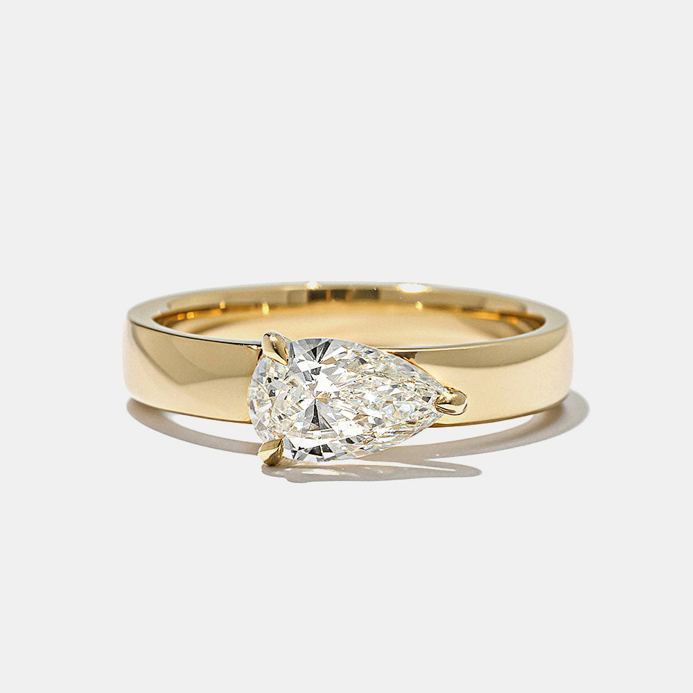0.75CT-1.25CT East West Pear Cut Diamond Thick Solitaire Engagement Ring
