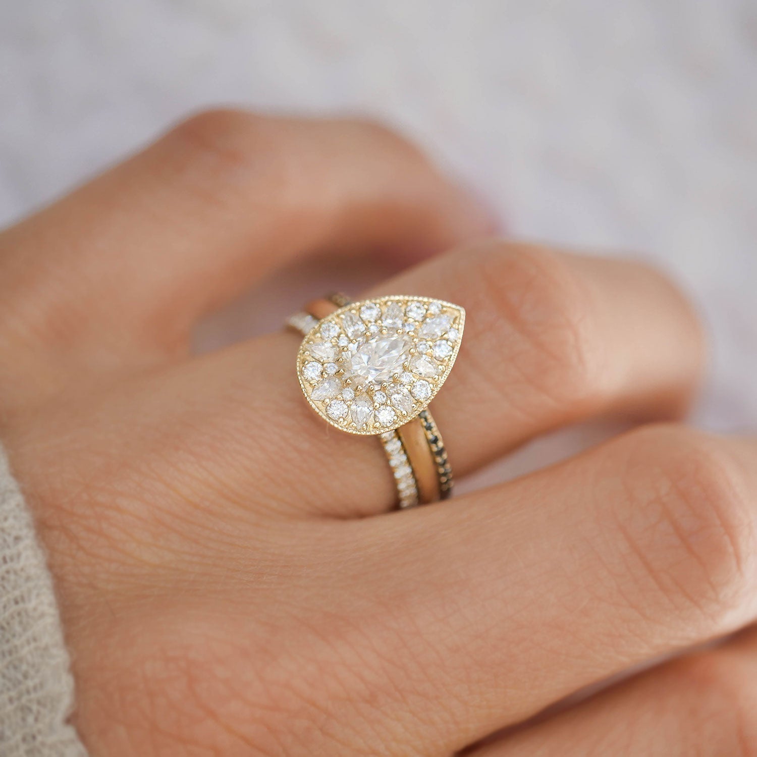 Pear Diamond Moissanite Ballerina Vintage Engagement Ring