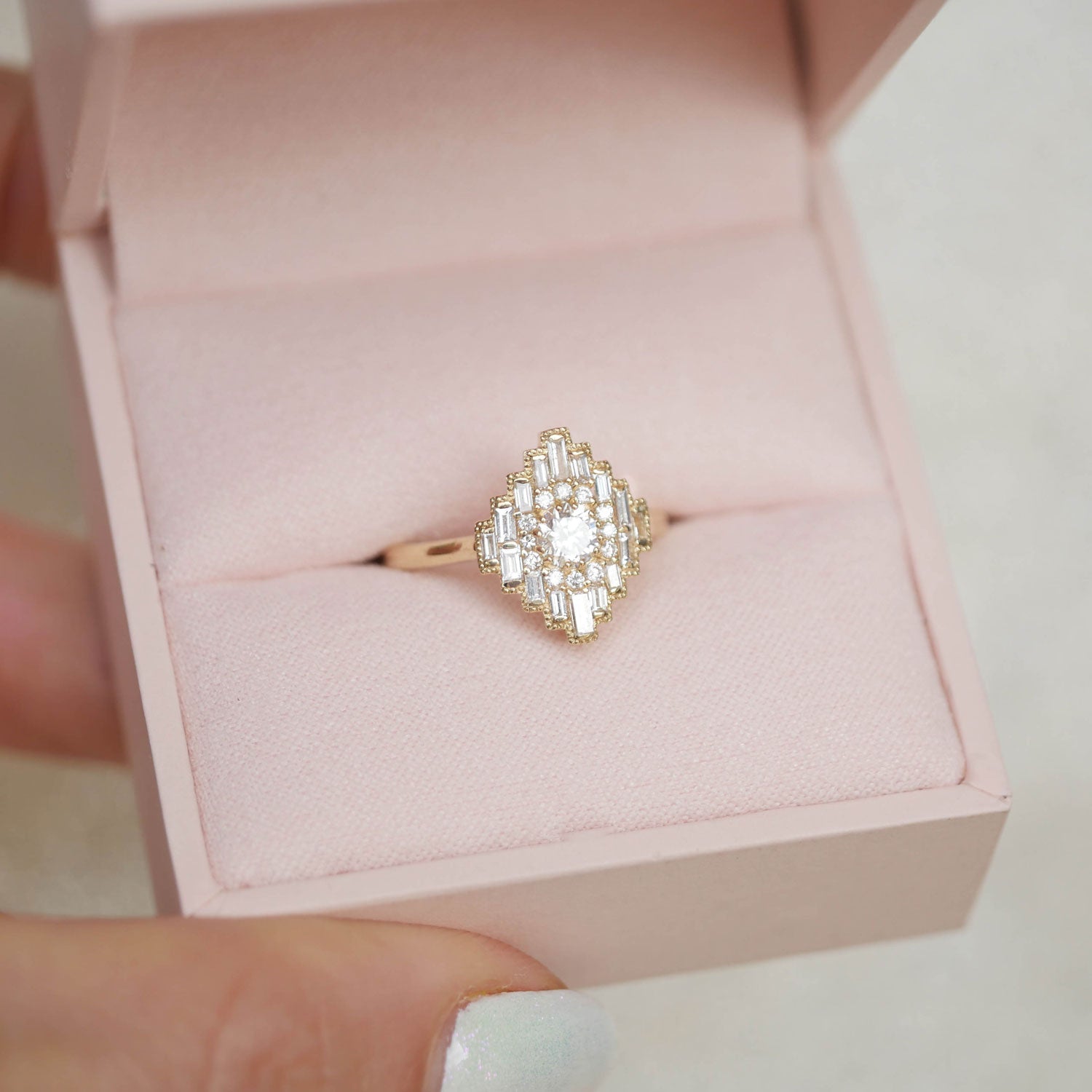 Round & Baguette Diamond Ballerina Engagement Ring