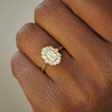 Emerald Cut Vintage Morganite Diamond Unique art deco Engagement Ring