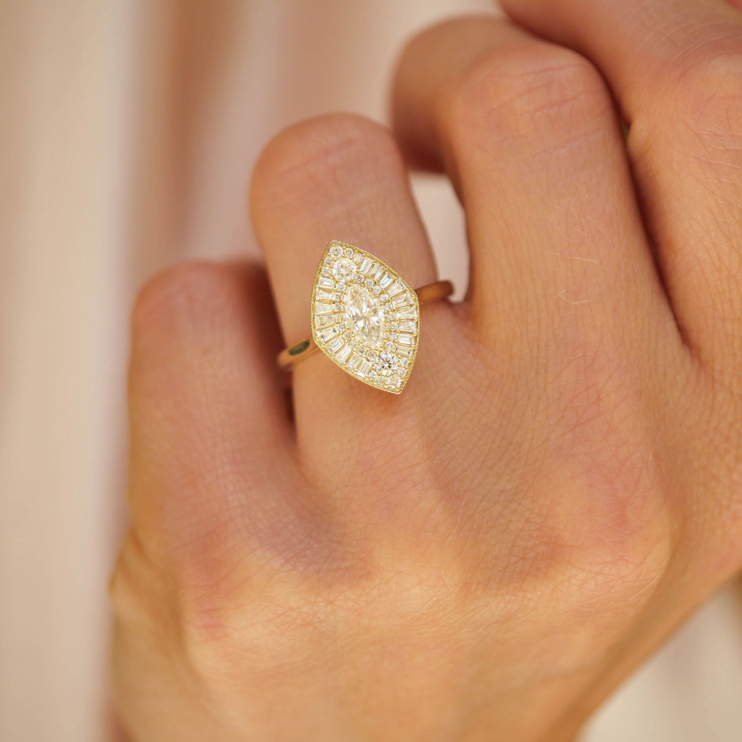 0.42Ct Marquise Diamond Moissanite Vintage Cluster Engagement Ring