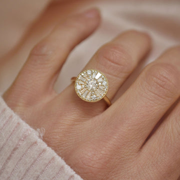 Edwardian Era Design 0.40CT Round Shape Halo Mosaic Engagement Ring