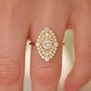 Round Cut Moissanite Diamond Vintage Milgrain Engagement Ring