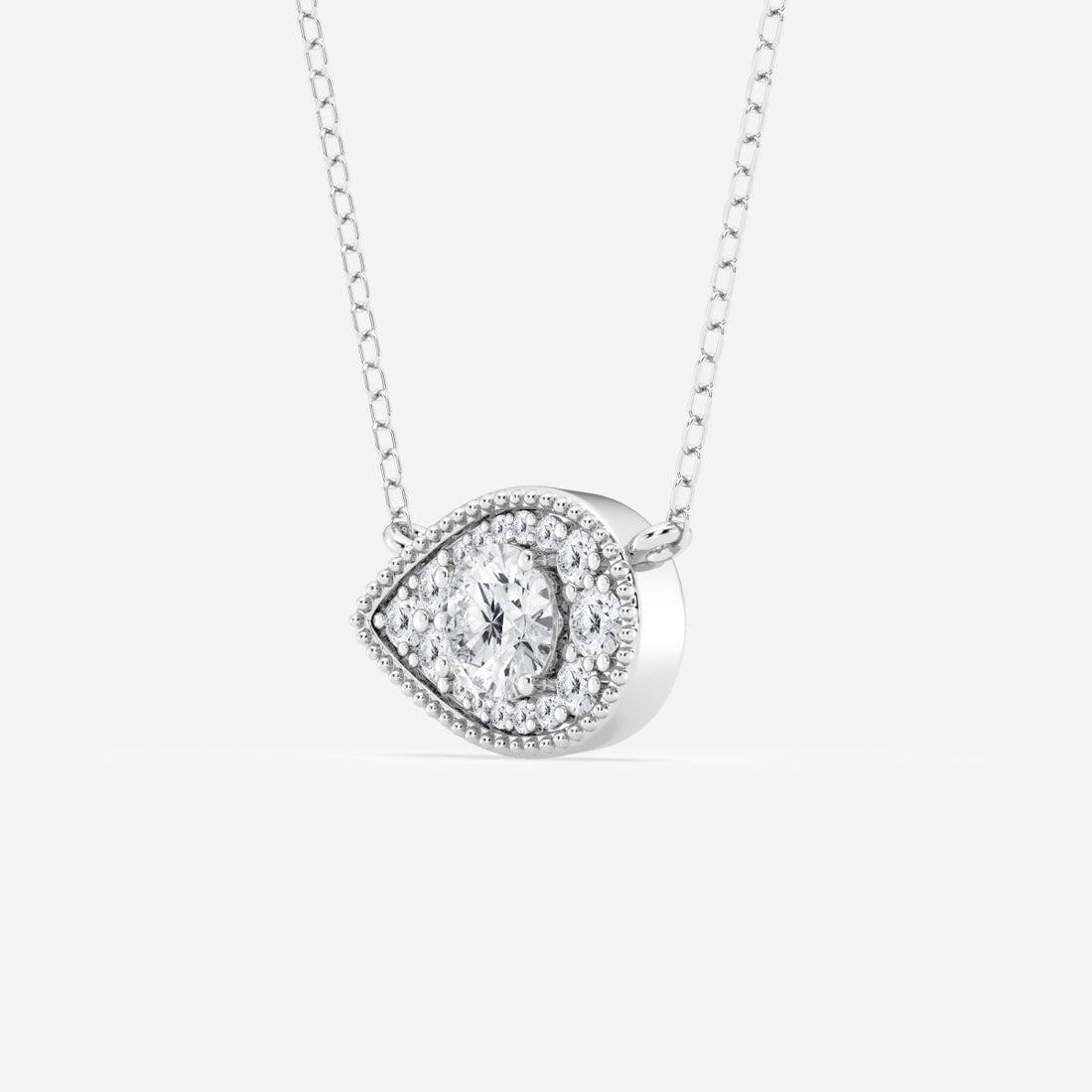 0.73 TCW Round Moissanite Diamond East West Pear Pendant Necklace