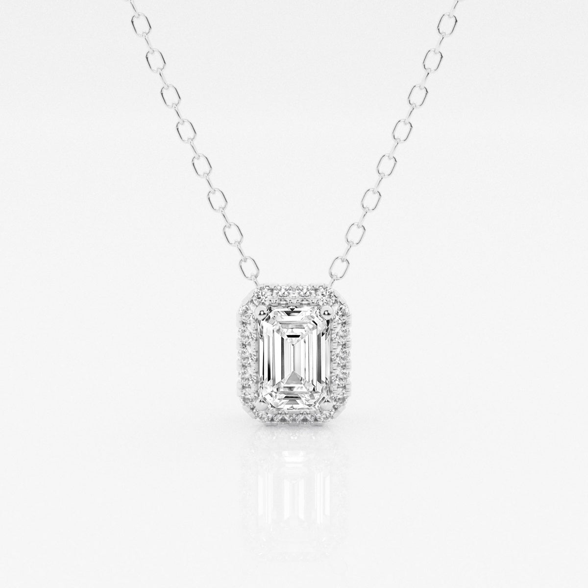 0.57 TCW Emerald Moissanite Diamond Halo Style Necklace