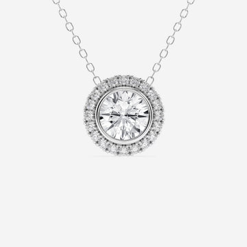 1.50 CT Round Moissanite Diamond Halo Style Necklace