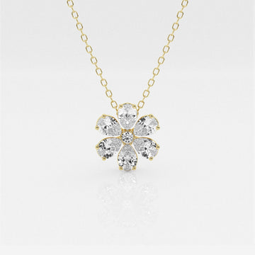 0.93 TCW Round & Pear Moissanite Diamond Flower Pandant Necklace