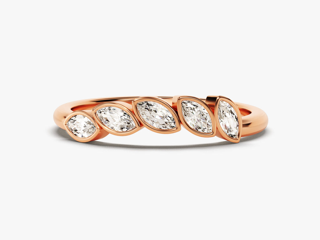 Marquise Cut Bezel Set CVD EF/VVS Diamond Wedding Band