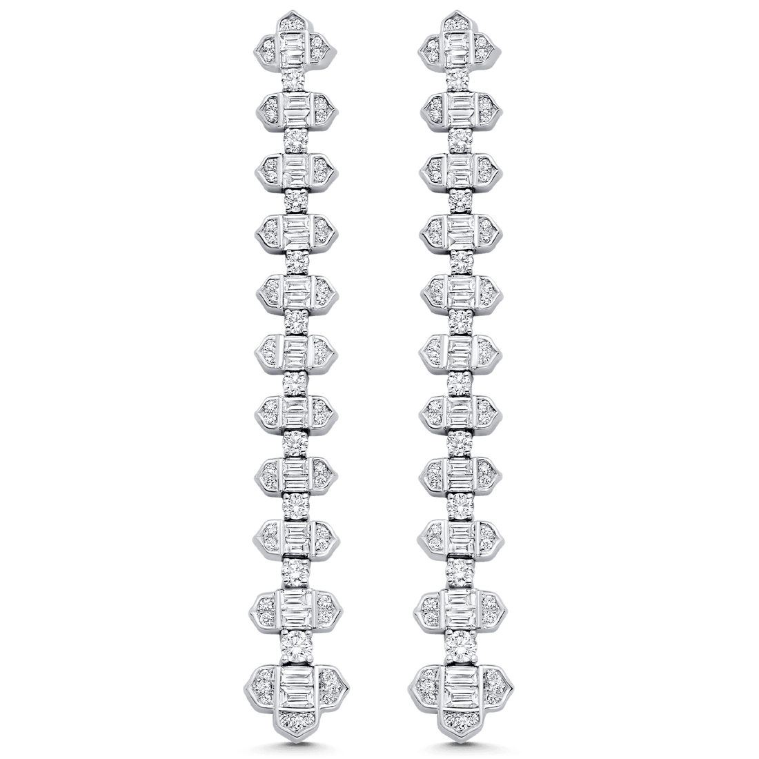 2.62 TCW Round & Baguette Moissanite Diamond Long Drop Earrings