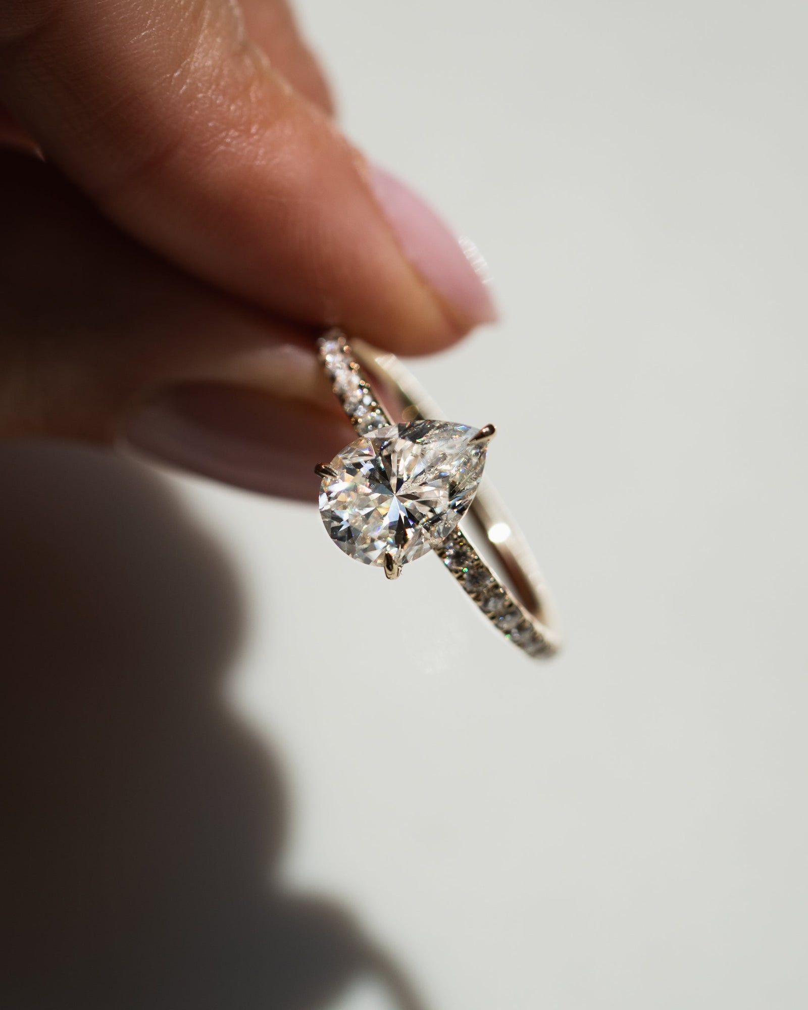 1.0 - 2.50 CT Pear CVD Diamond Hidden Halo Pave Setting Engagement Ring