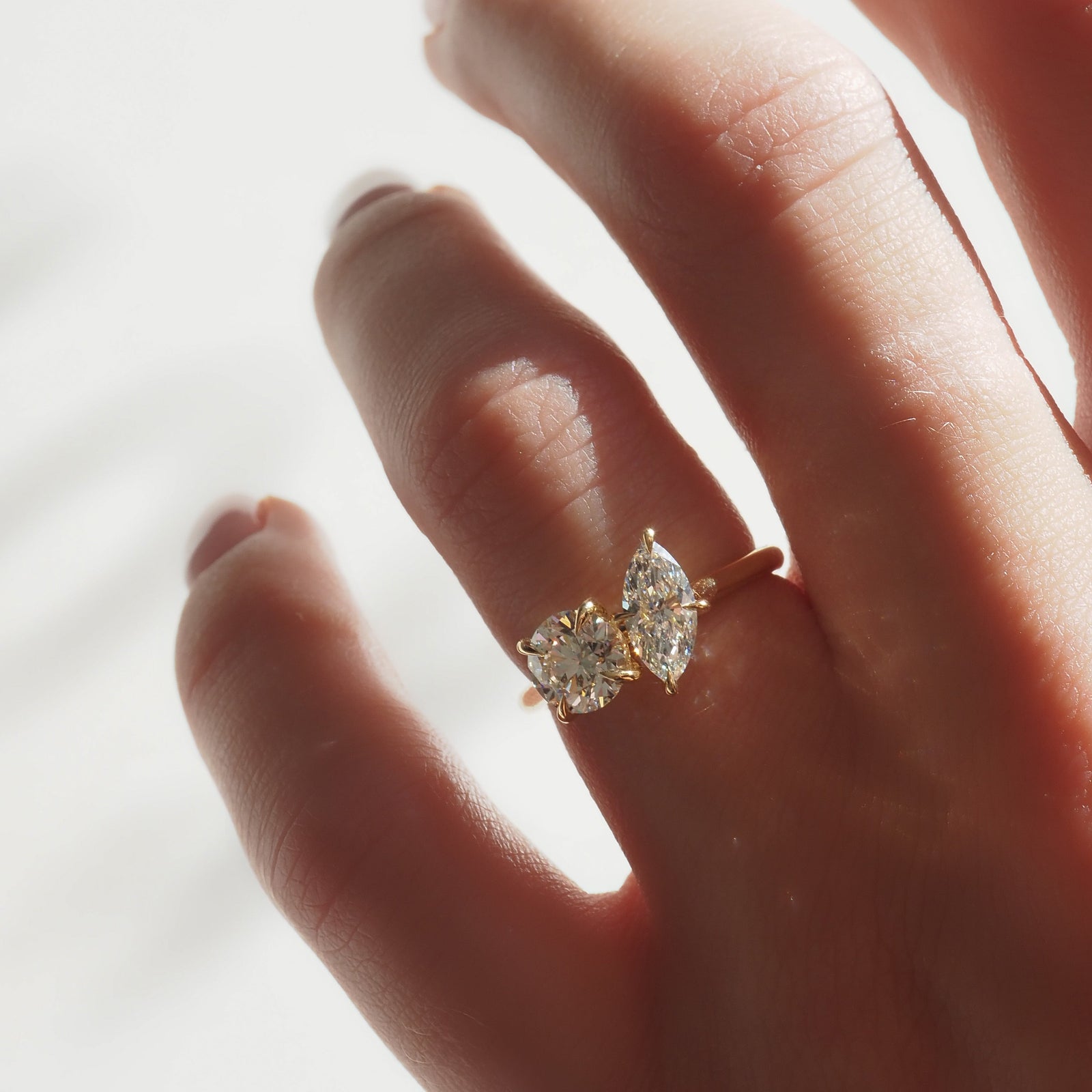 1.62 Carats  Round  & Marquise Shaped CVD Diamond Two Stone Engagement Ring