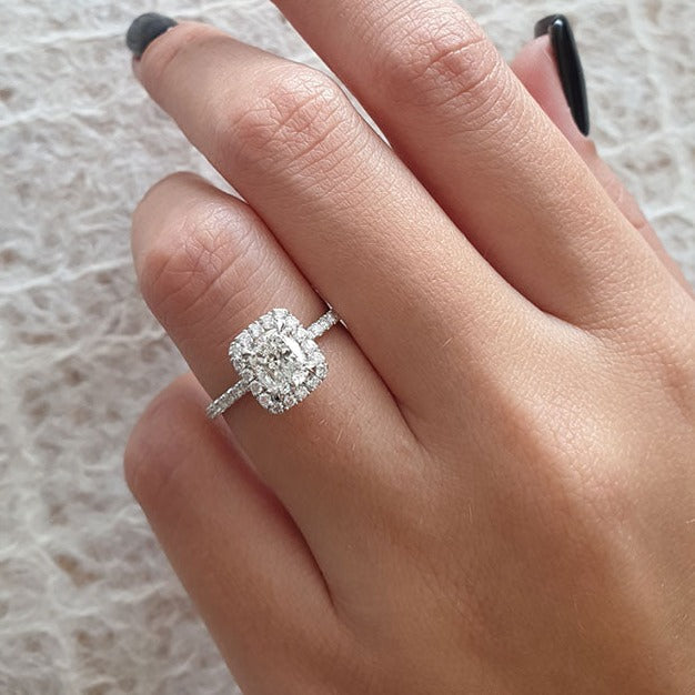 1.30ct Radiant Cut Halo Style Moissanite Diamond Engagement Ring