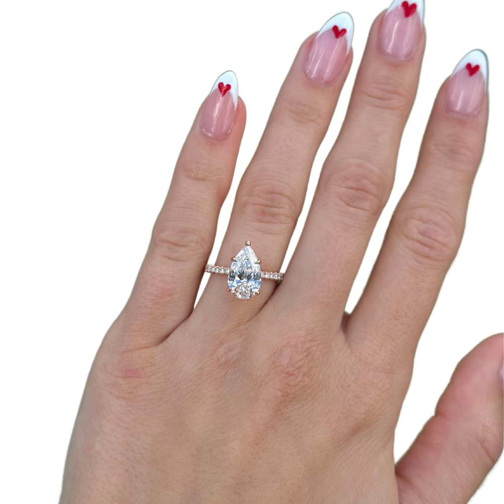 1.50 -3.08 CT Pear CVD Diamond Pave Setting Engagement Ring