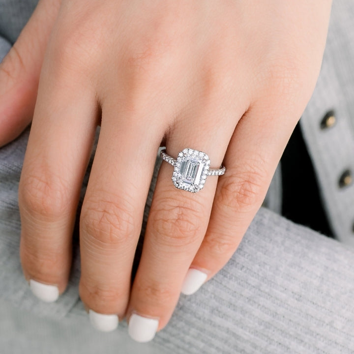 1.0 - 3.0 CT Emerald Cut Moissanite Halo Engagement Ring