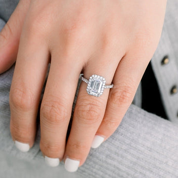 1.0 - 3.0 CT Emerald Cut Moissanite Halo Engagement Ring