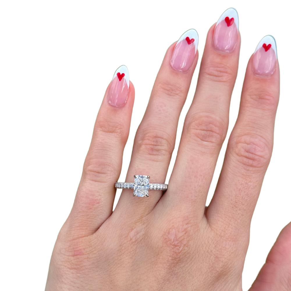1.62-3.62 CT Radiant  CVD Diamond Pave Setting Engagement Ring