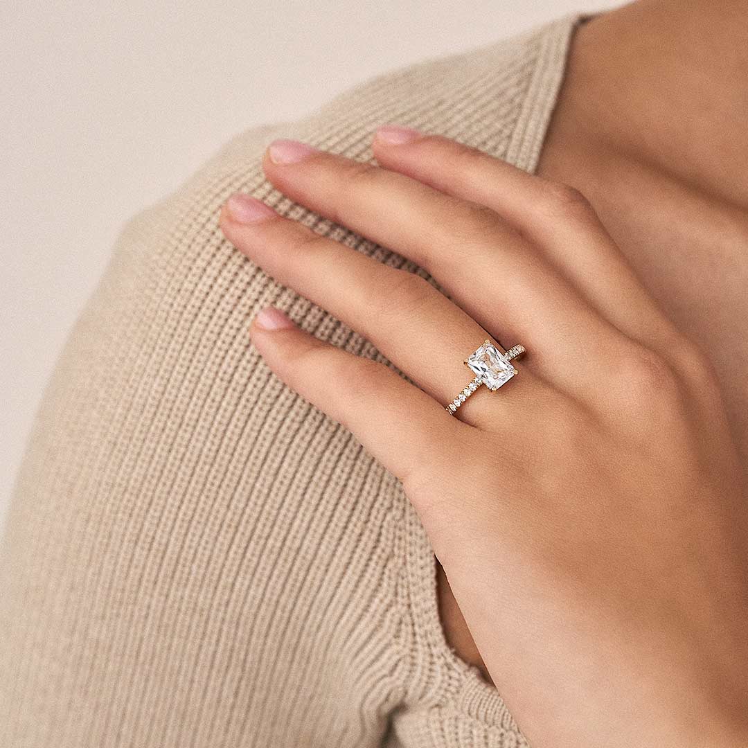 1.50 I 2.50 I 3.50 CT Radiant Cut CVD Diamond Pave Setting Engagement Ring