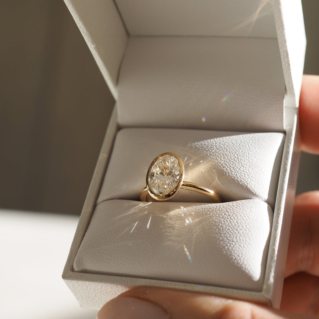 1.5 CT- 3.5 CT Oval CVD Diamond Bezel Engagement Ring