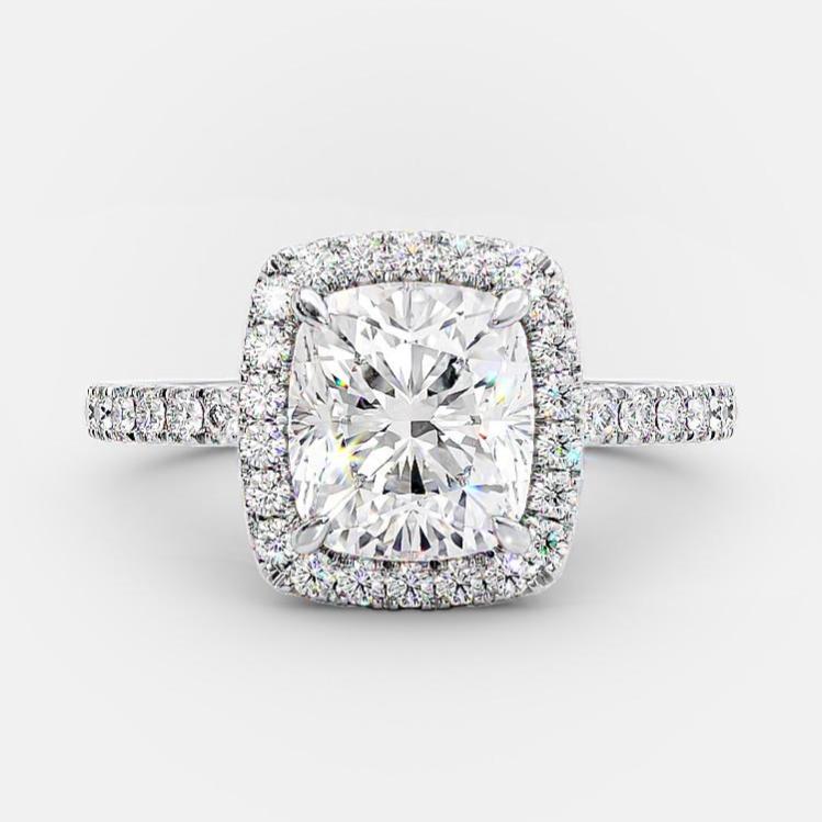 1.50 CT- 4.50 CT Cushion Moissanite Halo Pave Setting Engagement Ring