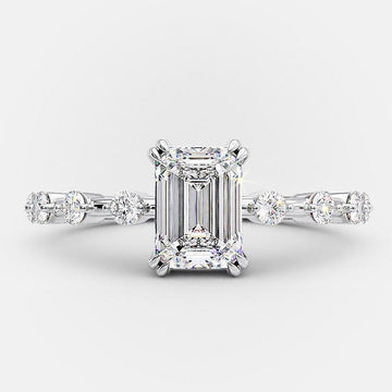 1.0ct Emerald Cut Solitaire Dainty Pave Moissanite Engagement Ring