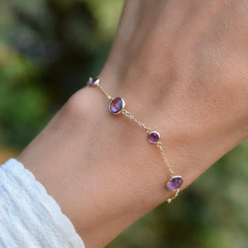 2.15CT Bezel Round Amethyst Diamond February Birthstone Bracelet