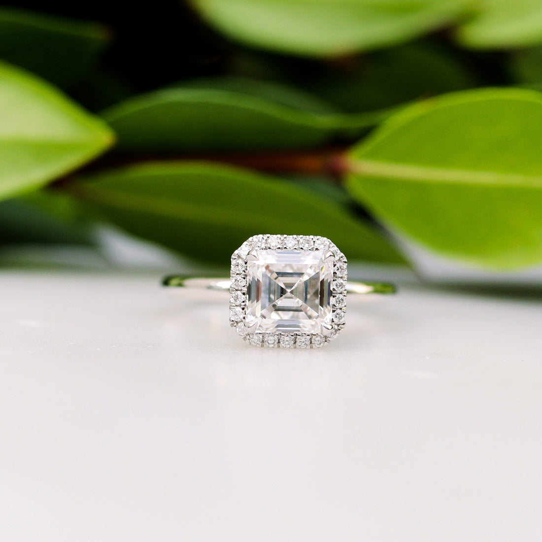 1.50CT Asscher Cut Moissanite Halo Style Engagement Ring