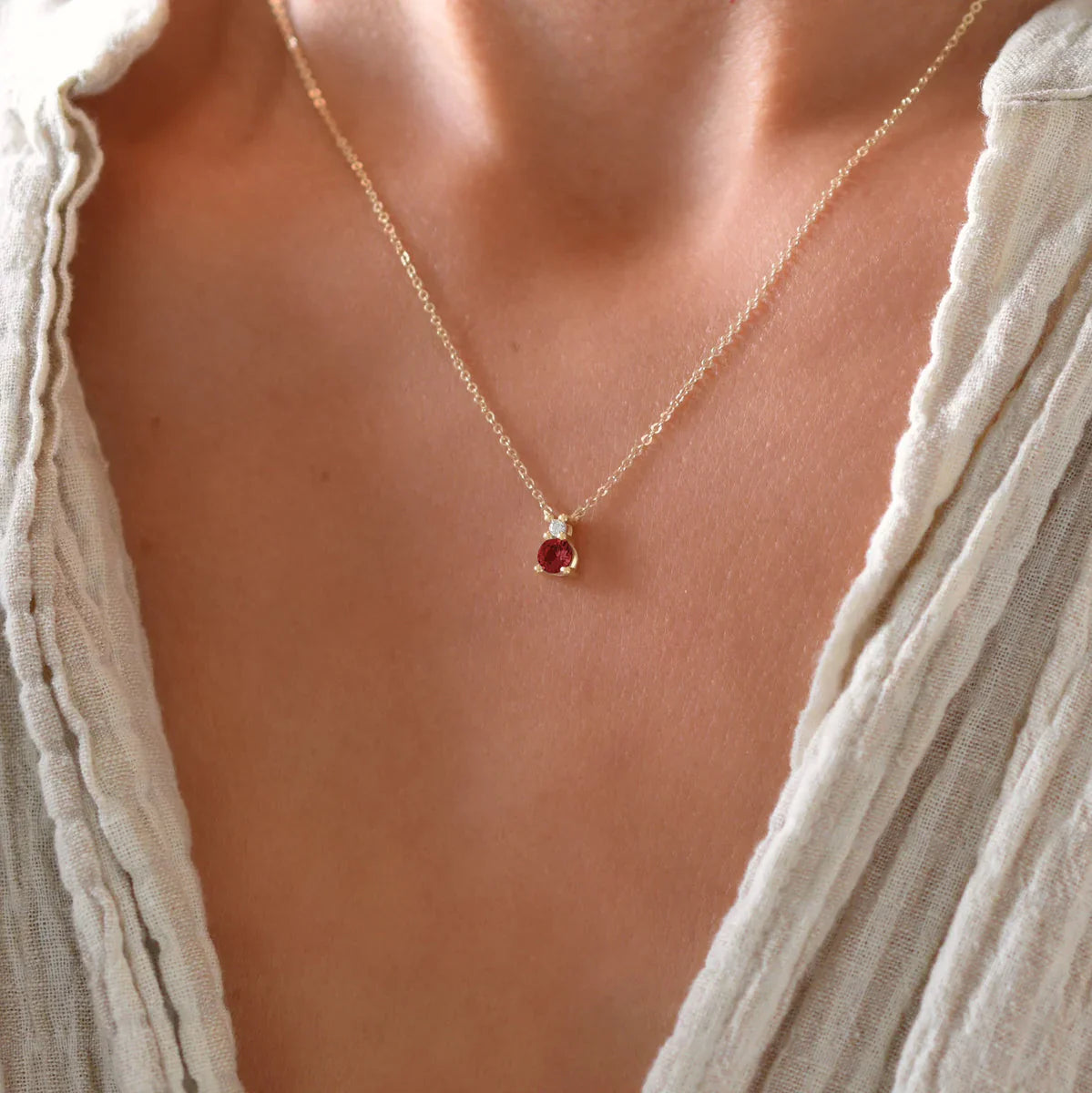 0.40CT Round Garnet Diamond January Birthstone Necklace