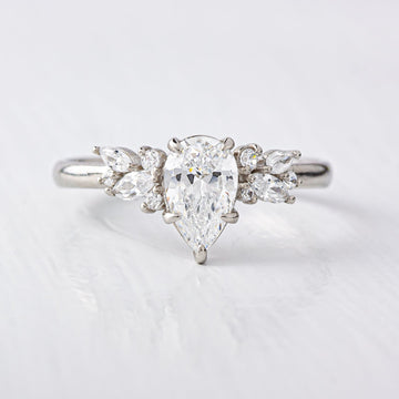 1.33CT Pear Cut Moissanite Cluster Engagement Ring