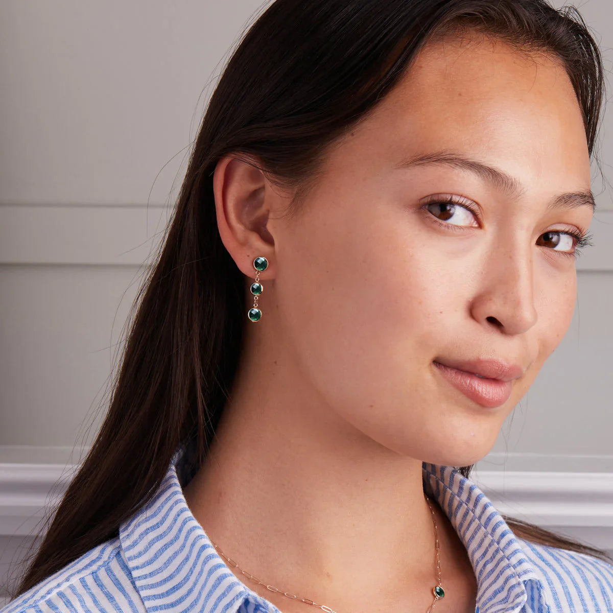 3.0CT Round Emerald Diamond May Birthstone Drop Earrings