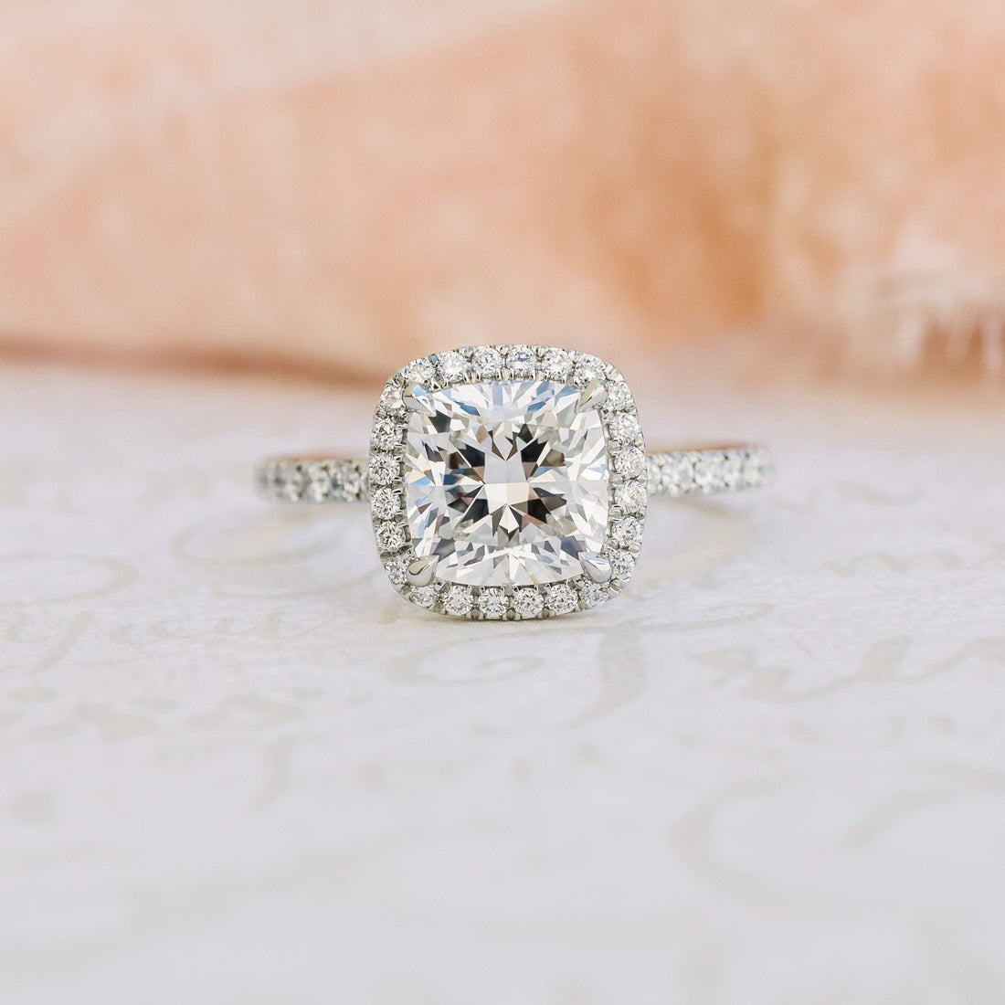 2.0CT Cushion Cut Moissanite Halo Pave Setting Engagement Ring