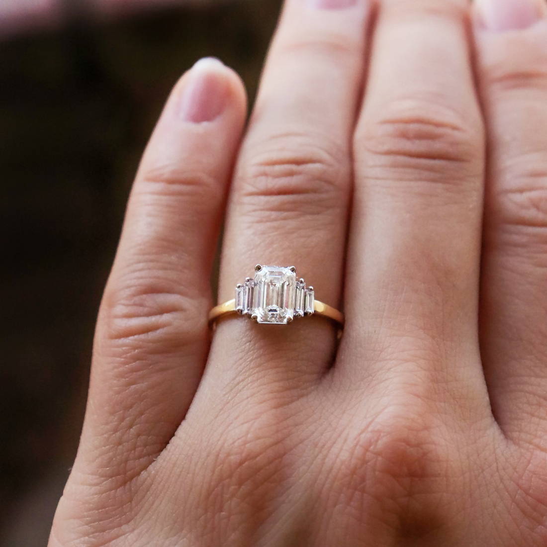 1.60CT Emerald Cut Moissanite 3 Stone Engagement Ring