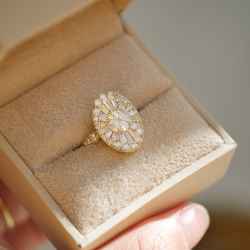 Oval Shape Ballerina Moissanite Mosaic Engagement Ring in 18K Gold