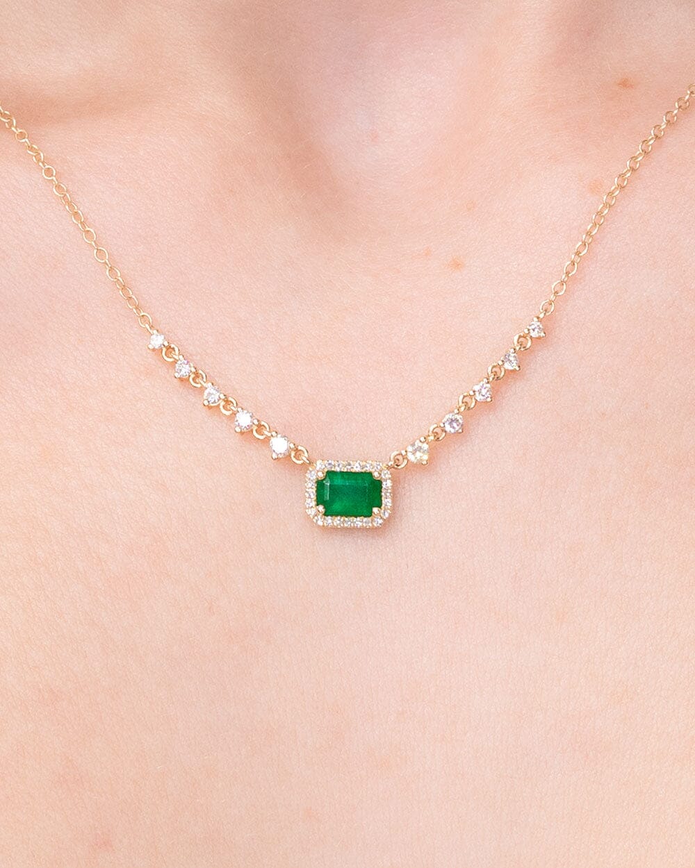 Diamond Drip & Halo Emerald Necklace