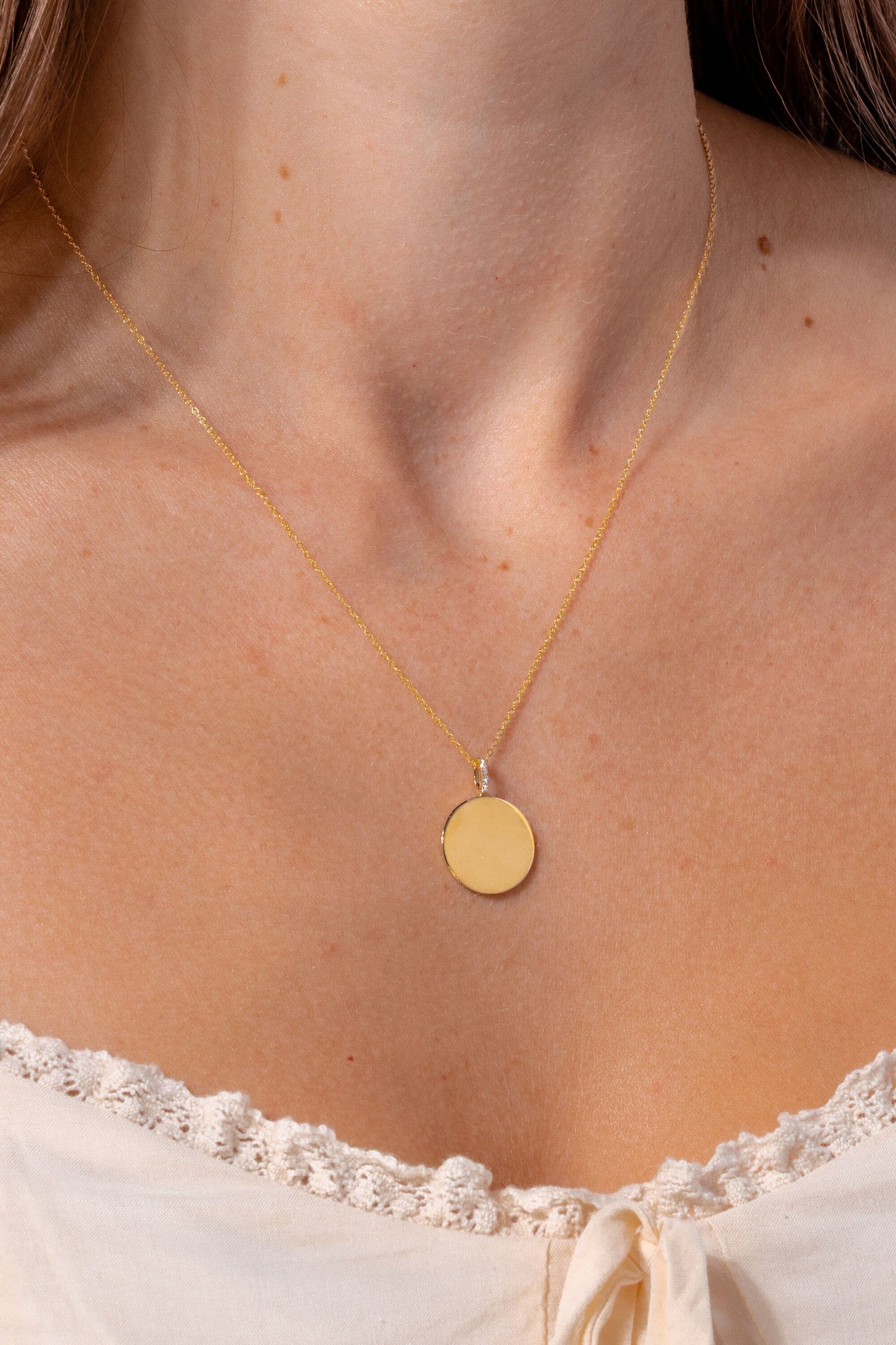 Engravable High Polish Gold Pendant with Diamond Bail