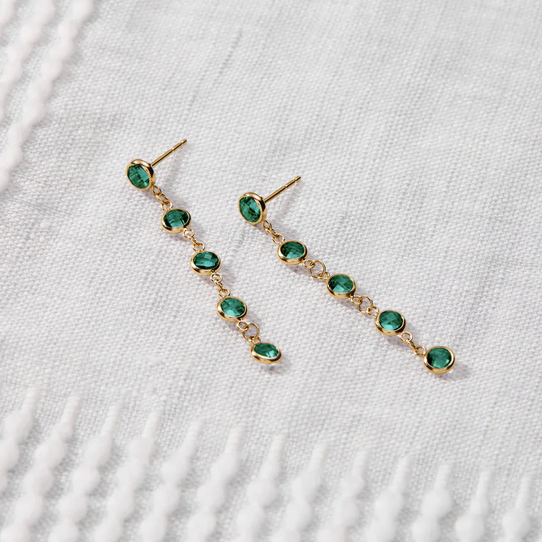 2.0CT Round Emerald Diamond May Birthstone Drop Earrings