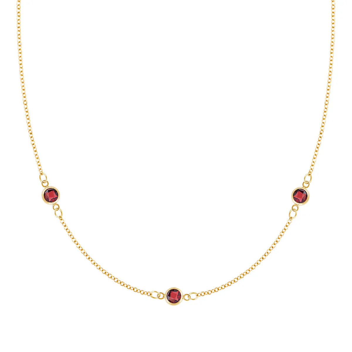 0.40CT Round Garnet Diamond January Birthstone Three Stone Necklace