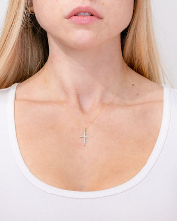 Floating Diamond Cross 14k Yellow Gold