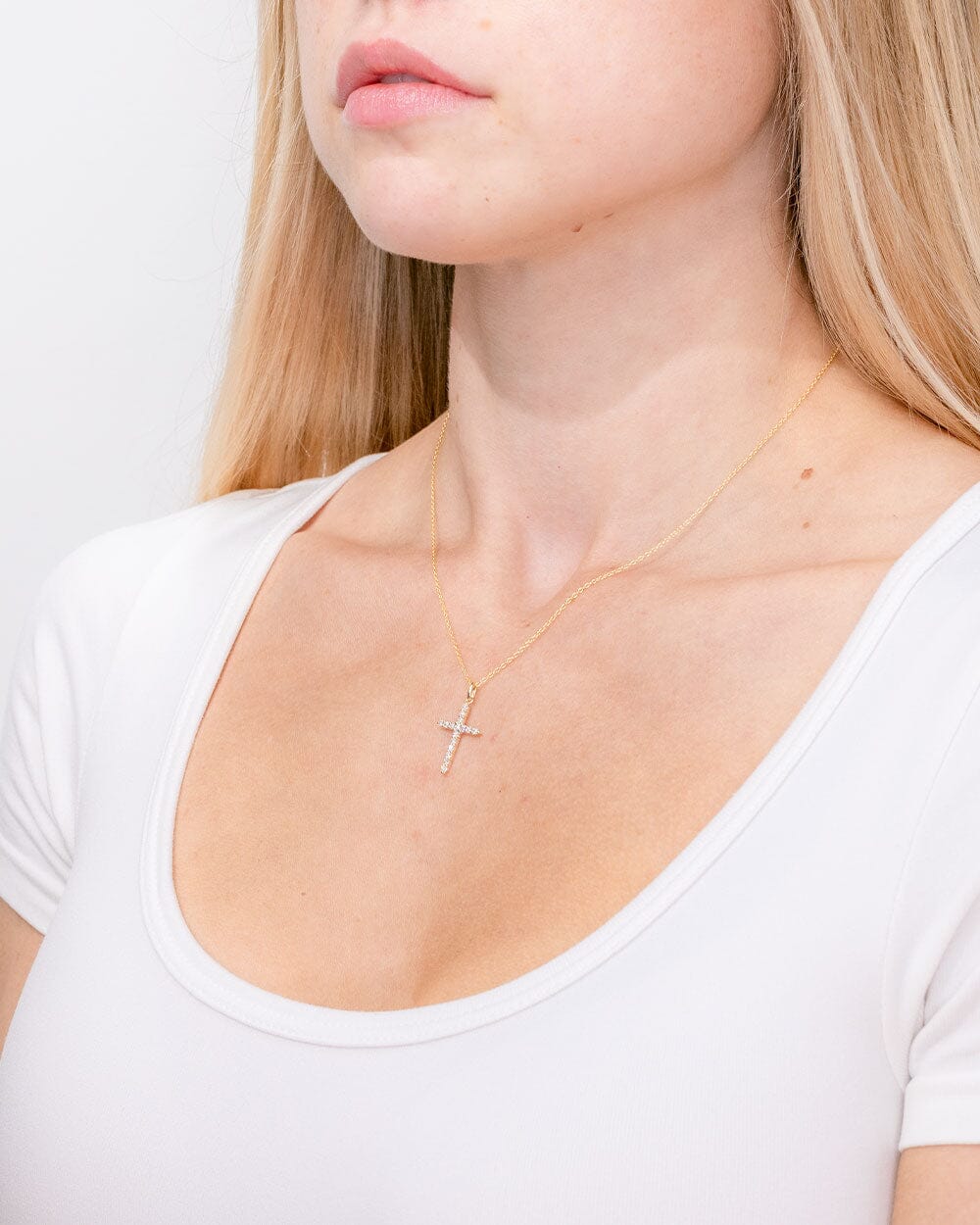 Floating Diamond Cross 14k Yellow Gold