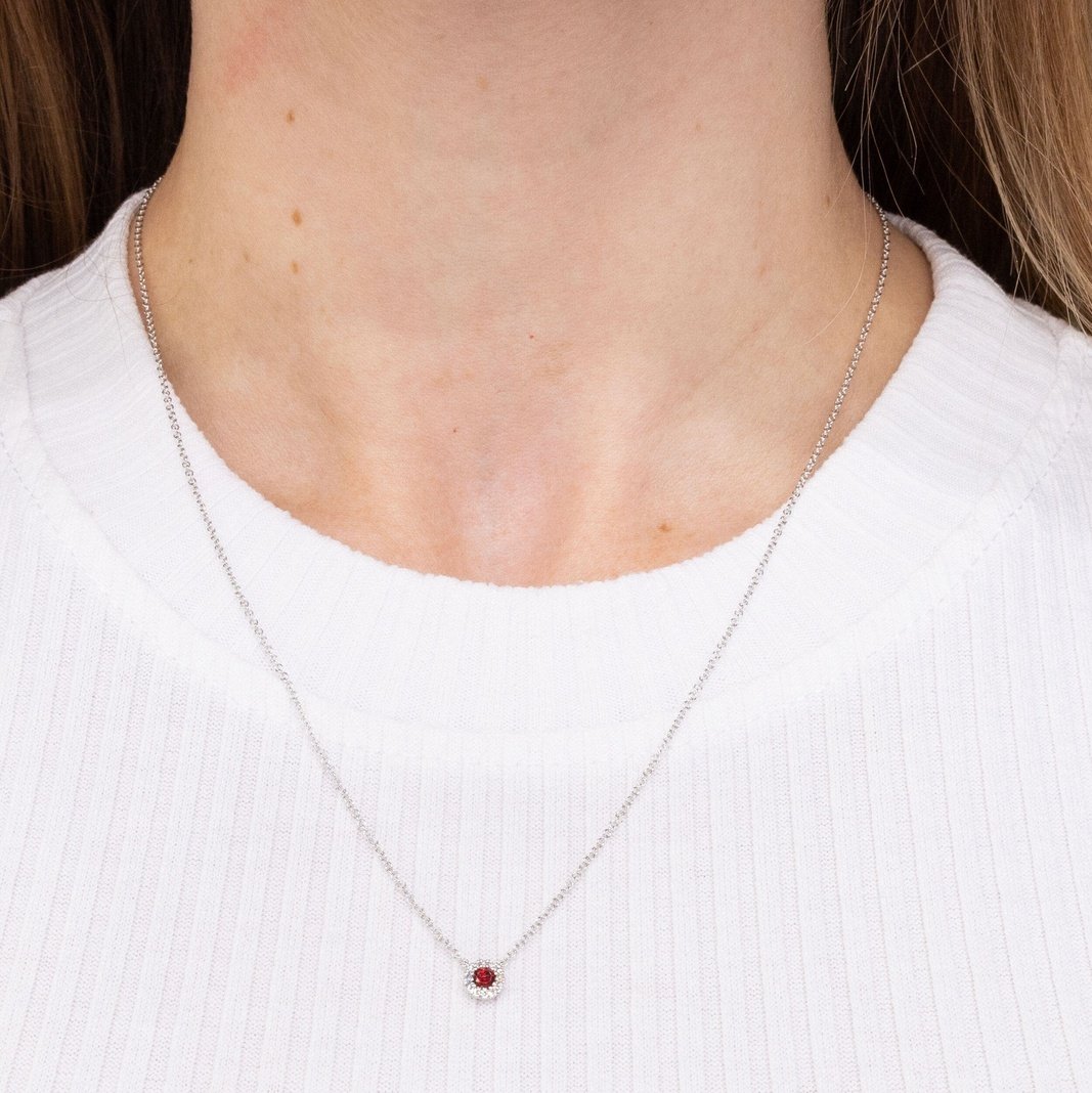 Mini Garnet & Diamond Halo Necklace