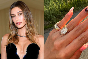 5.0CT Oval Cut Hidden Halo Diamond Hailey Bieber Engagement Ring