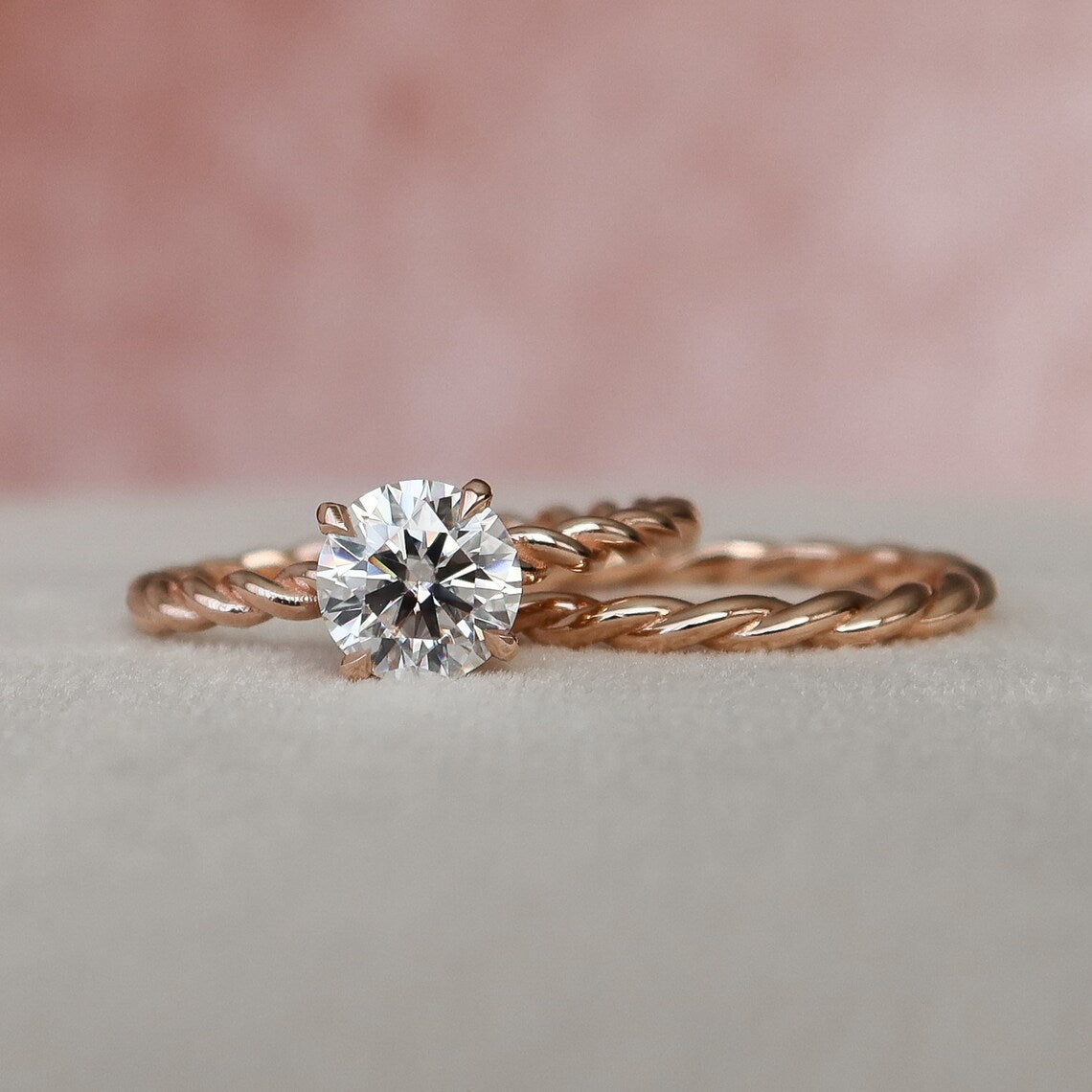 1.0CT Round Brilliant Cut Moissanite Solitaire Bridal Ring Set