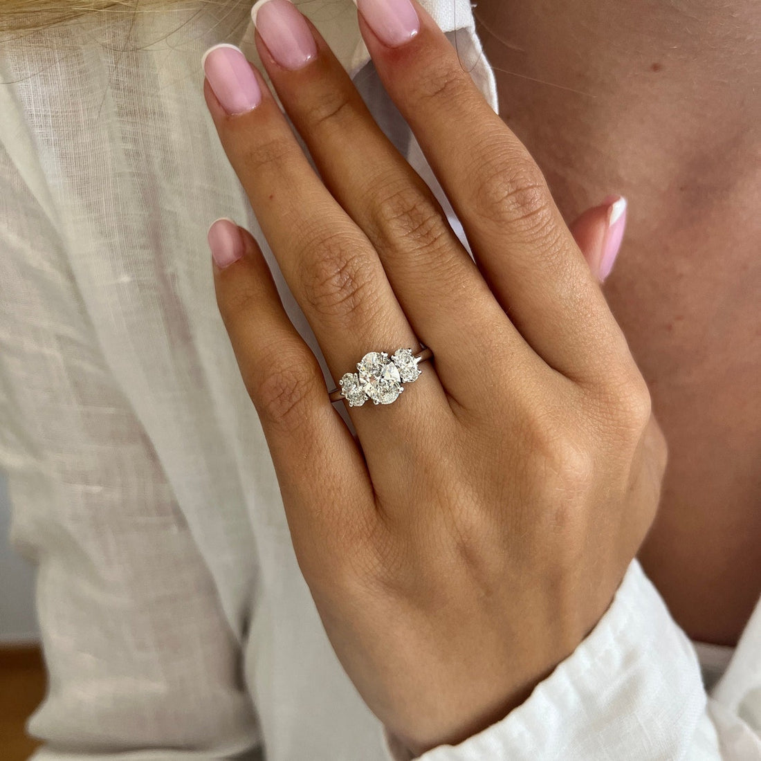 1.50-3.50  CT Oval CVD Diamond Three Stone Style Engagement Ring