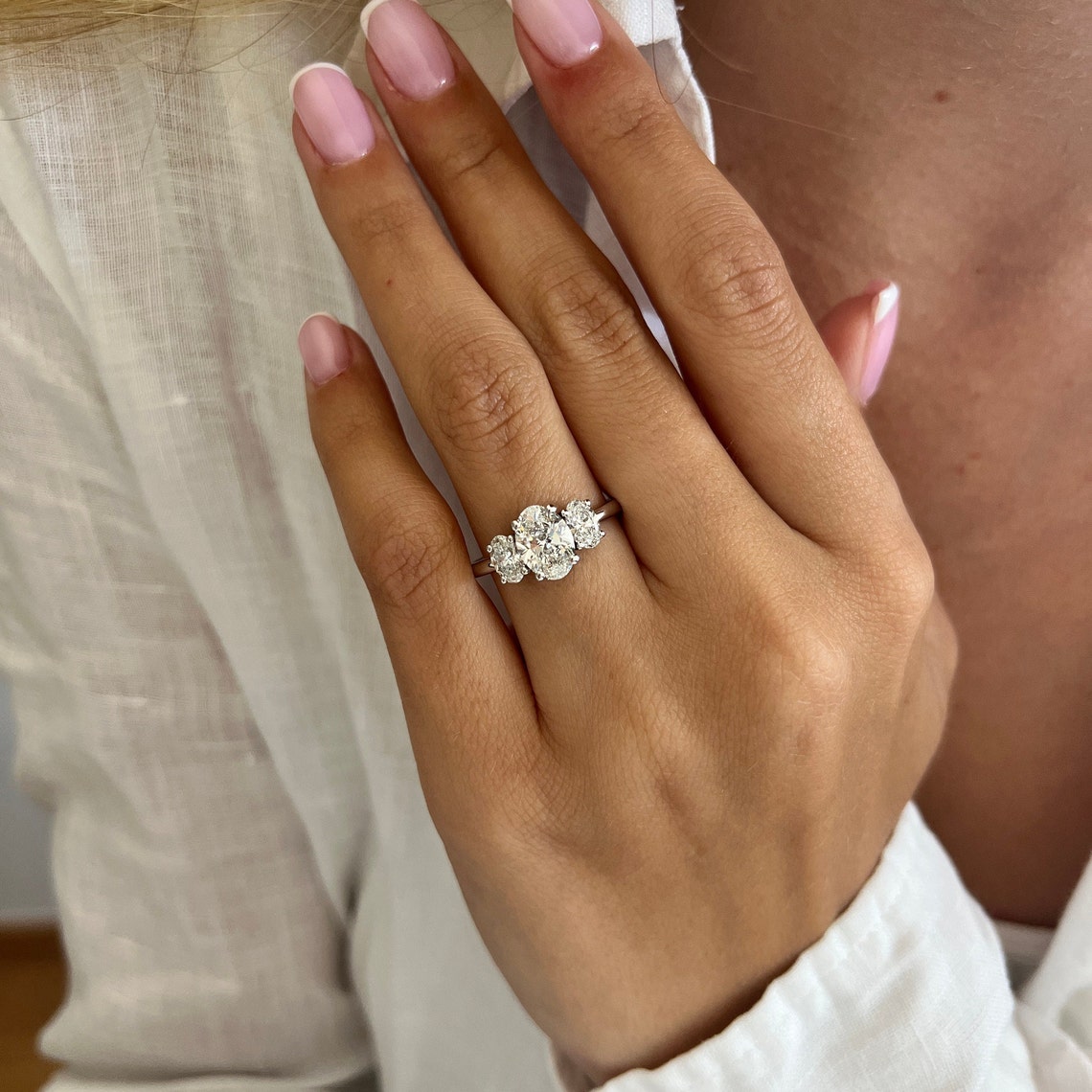 1.50-3.50  CT Oval CVD Diamond Three Stone Style Engagement Ring
