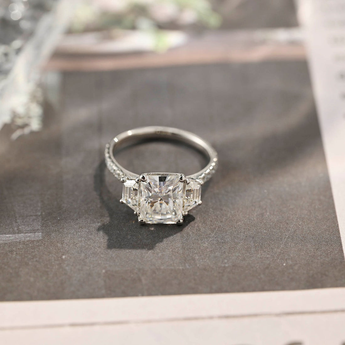 2.0-4.0 CT Radiant G/VS2 CVD Diamond Three Stone Style Engagement Ring