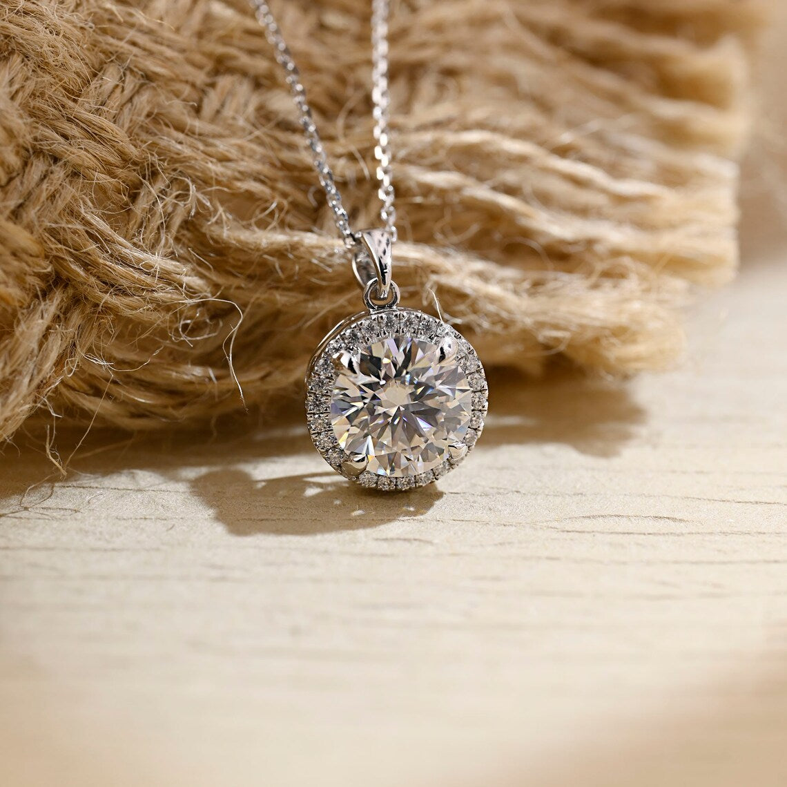 0.50 CT Round Moissanite Diamond Halo Necklace